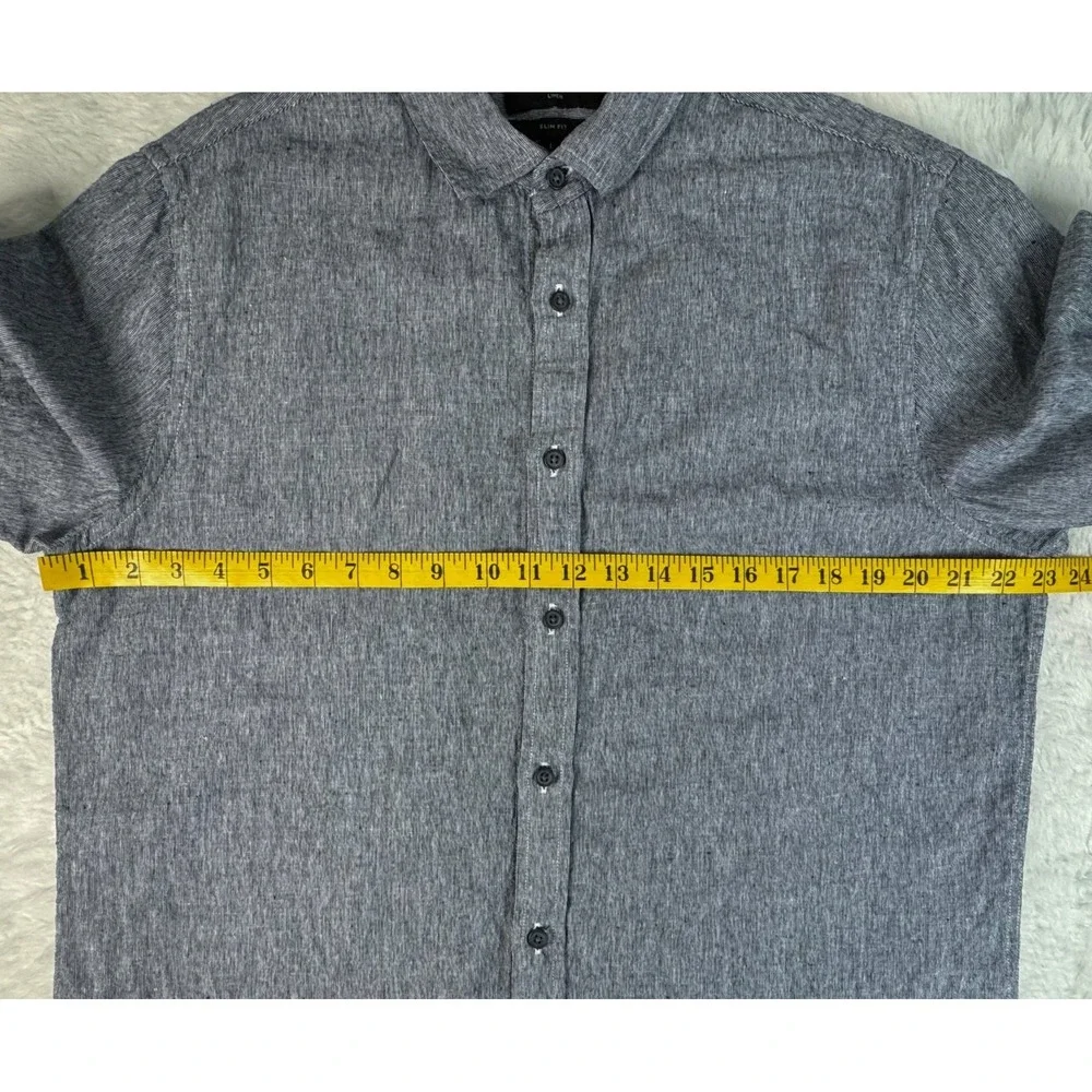 Banana Republic Linen Shirt Mens Large Navy Slim Fit Short Sleeve Button Up